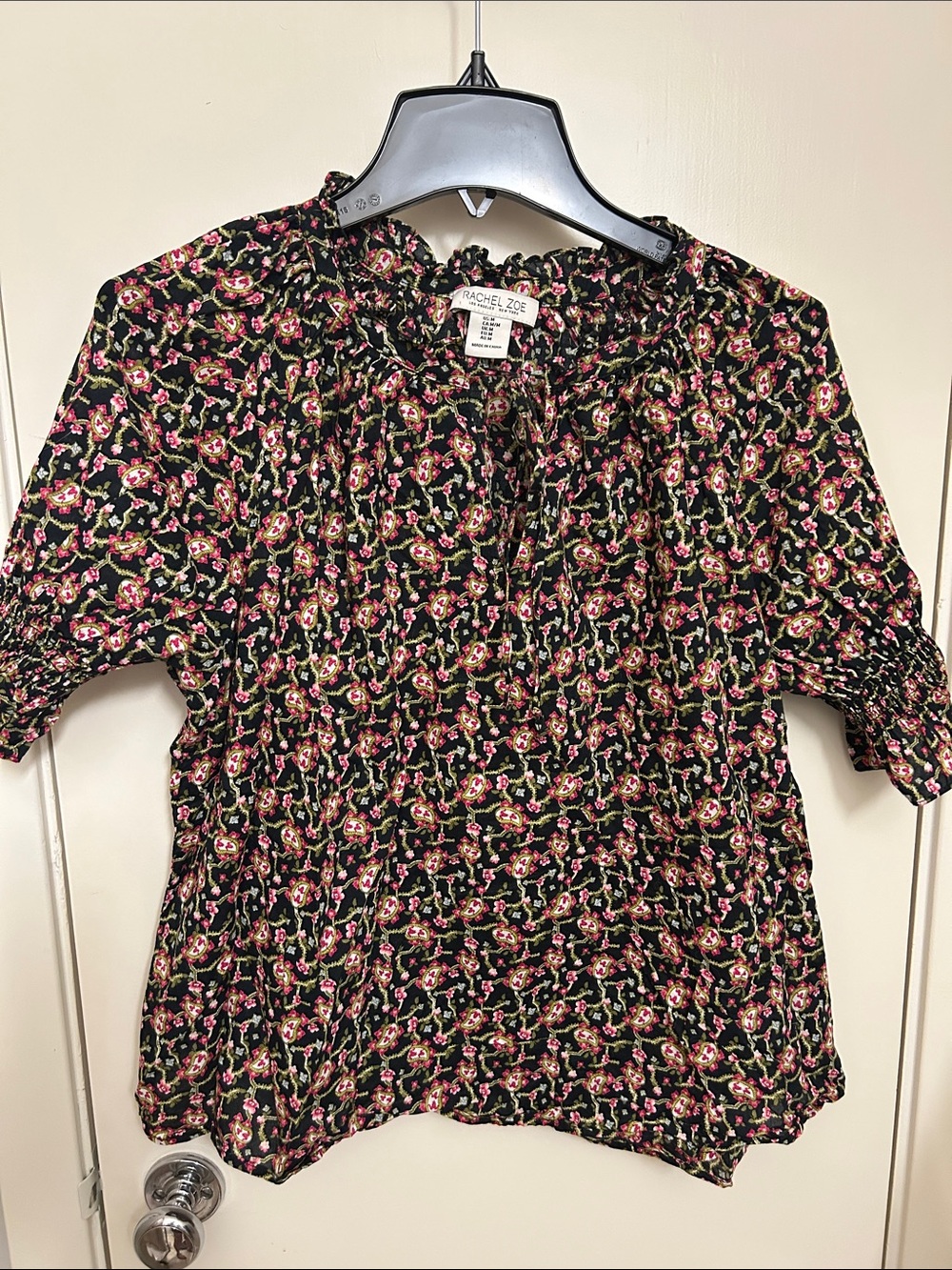 Rachel Zoe Black Floral Tie-Neck Blouse